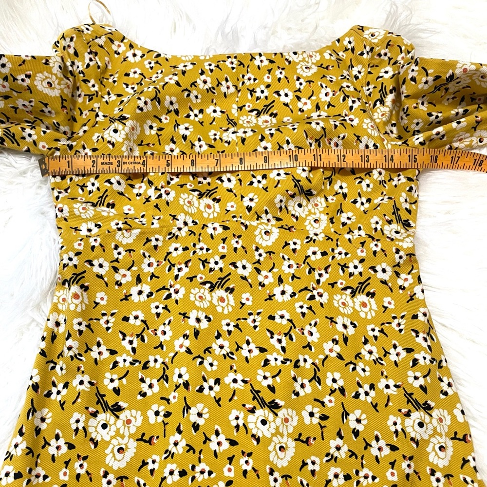 Zara Trafaluc Yellow Floral Bell Sleeve Mini Dress Size M - Picture 5 of 13
